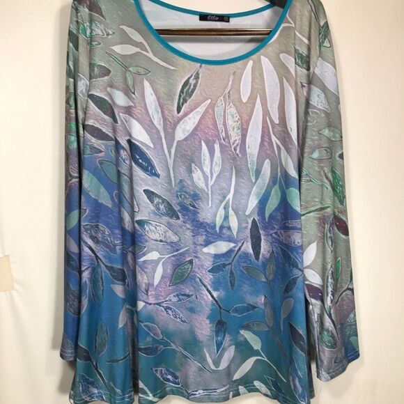 2 Lily by Firmiana Tunic Blouse Womens 4xL Blue Floral Longer Length Career Boho - Picture 3 of 10